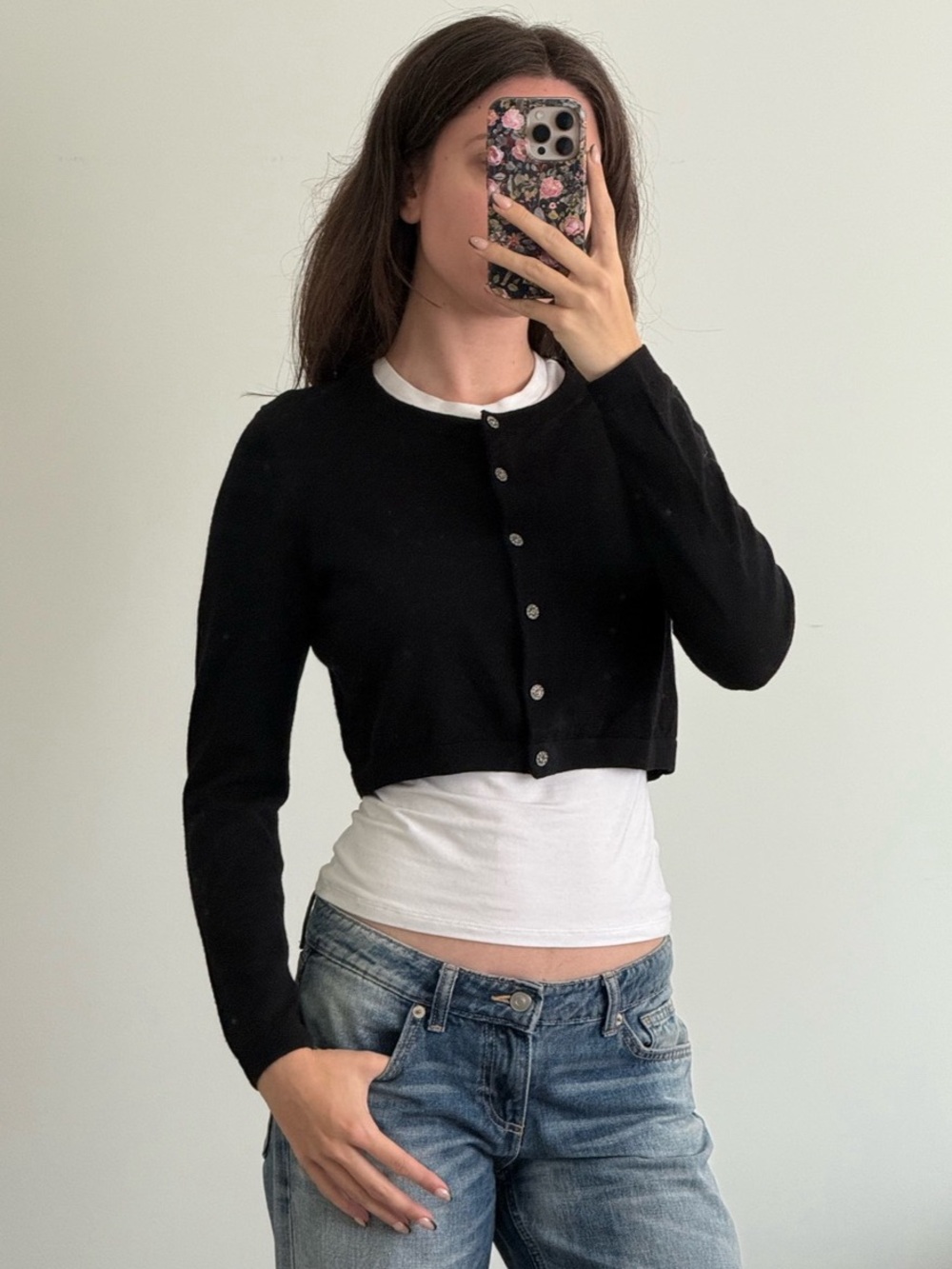Talbots Black Merino Wool Cropped Cardigan